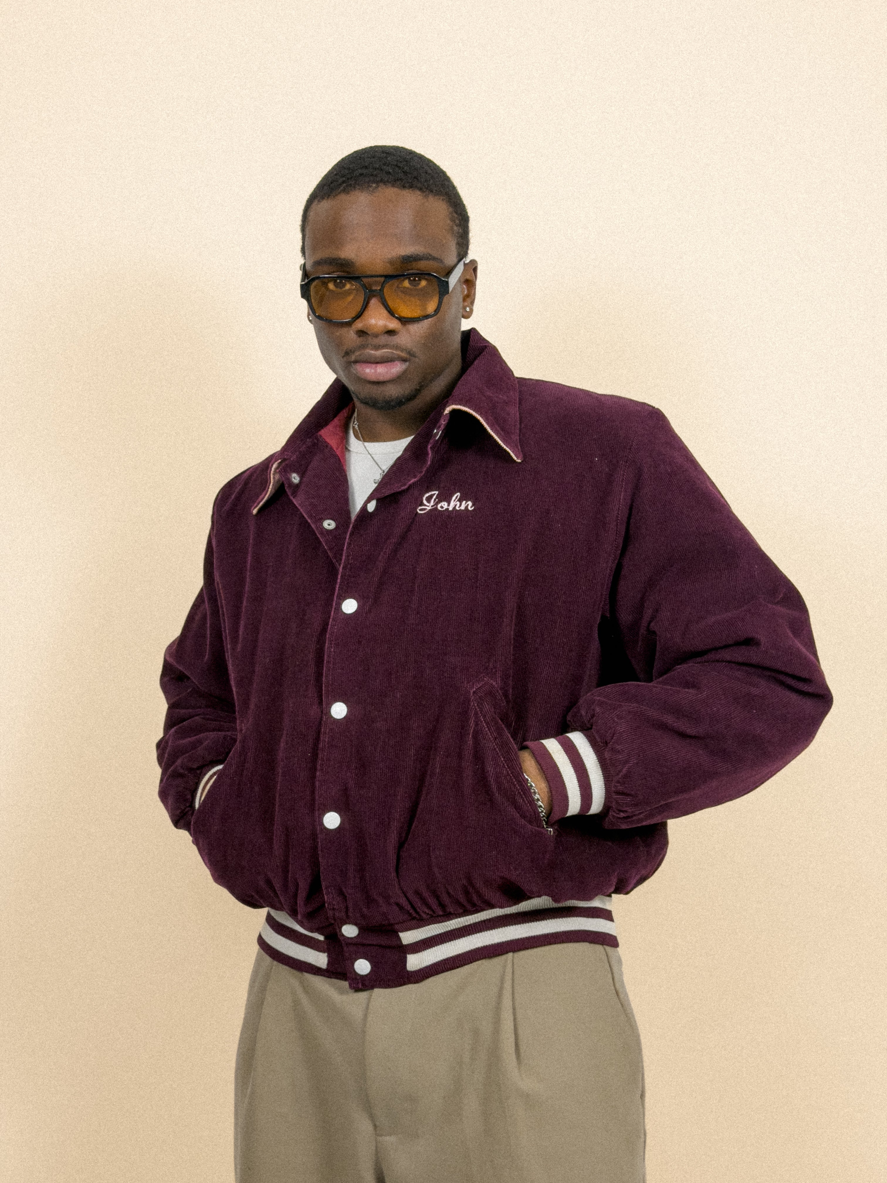 Corduroy Baseball Jacket Bordeaux 80s | Size XL | Vintage
