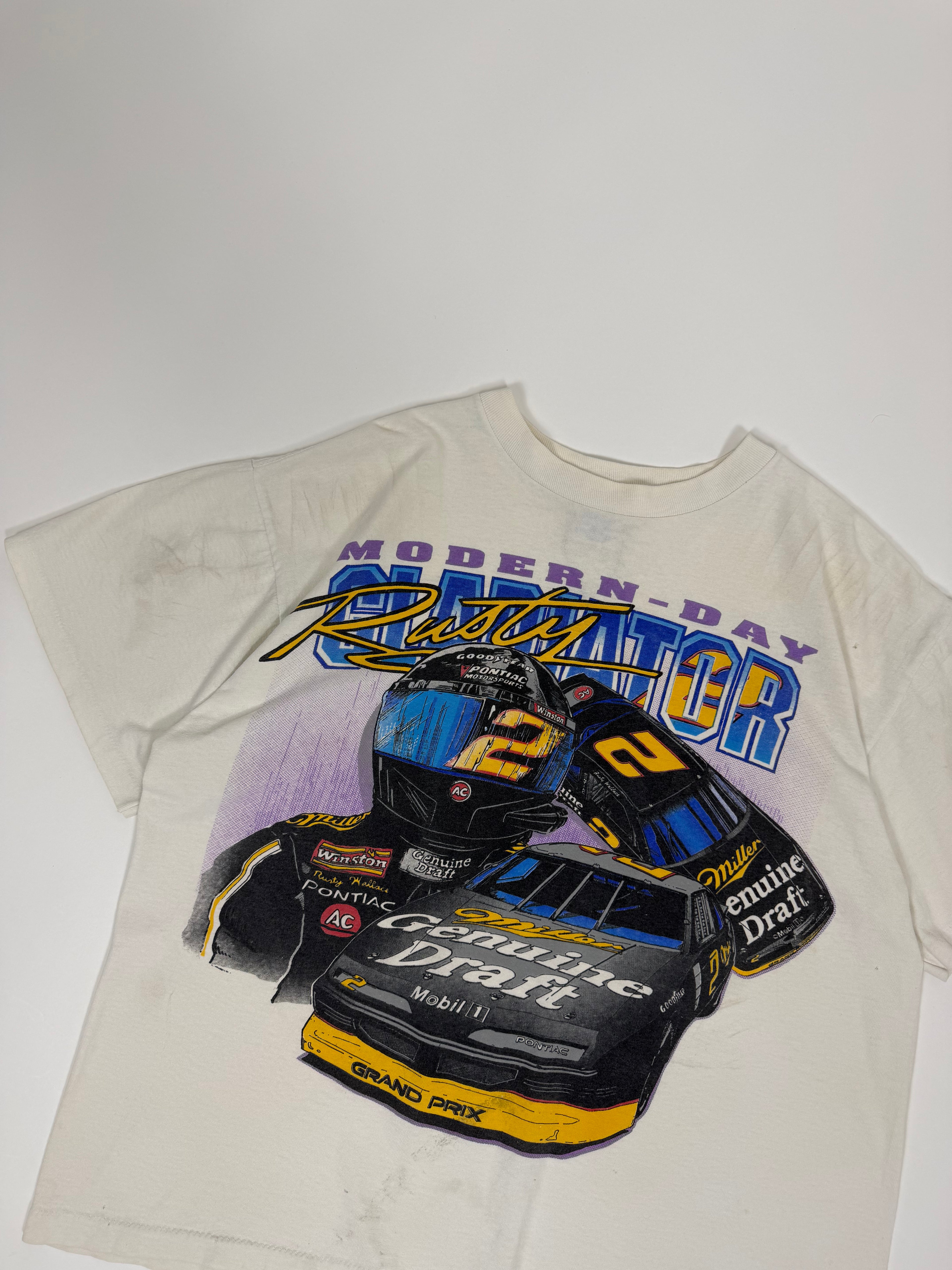 Nascar T-shirt White 80s | Size L | Vintage